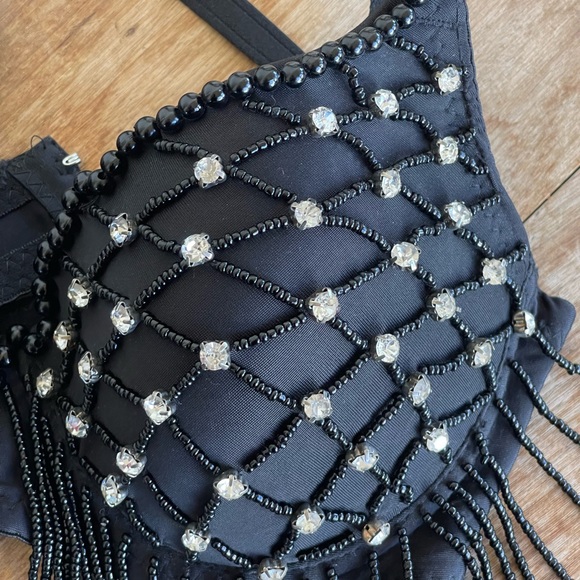 SOLD-SEXY FESTIVAL BRA TOP Embellished Beads & Crystal Fringed Adjustable Straps - Picture 4 of 10